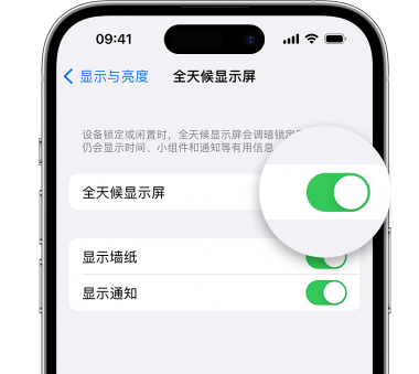 老新镇苹果15预约维修分享iPhone15如何设置全天候显示屏幕可见 